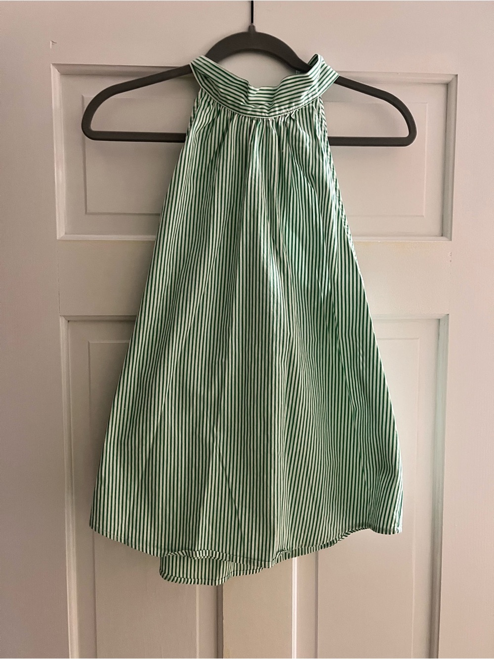 J. Crew Green and White Striped Halter Top